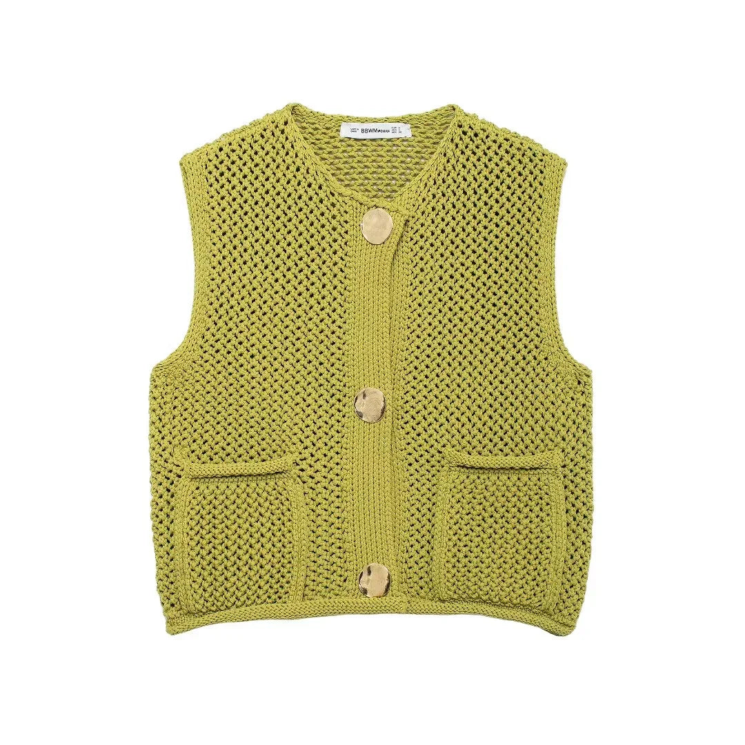Elegant Knitted Sleeveless Vest with Button Details