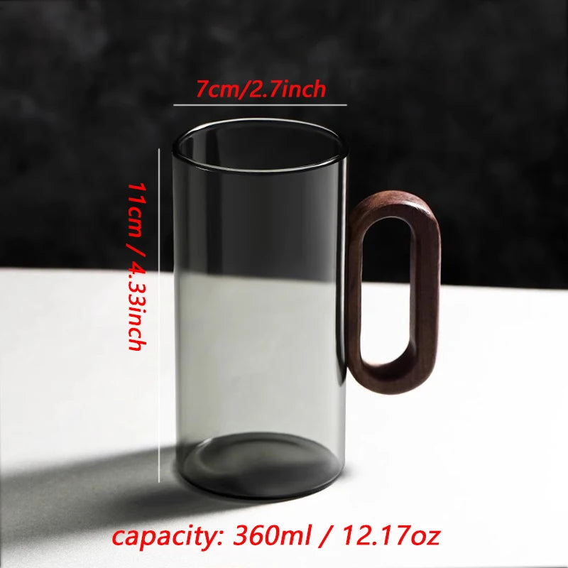 Clear Glass Tea Or Coffee Mugs with Modern Wooden Handle –2/4/6 Piece Heat-Resistant Cups Clear Or Black Set