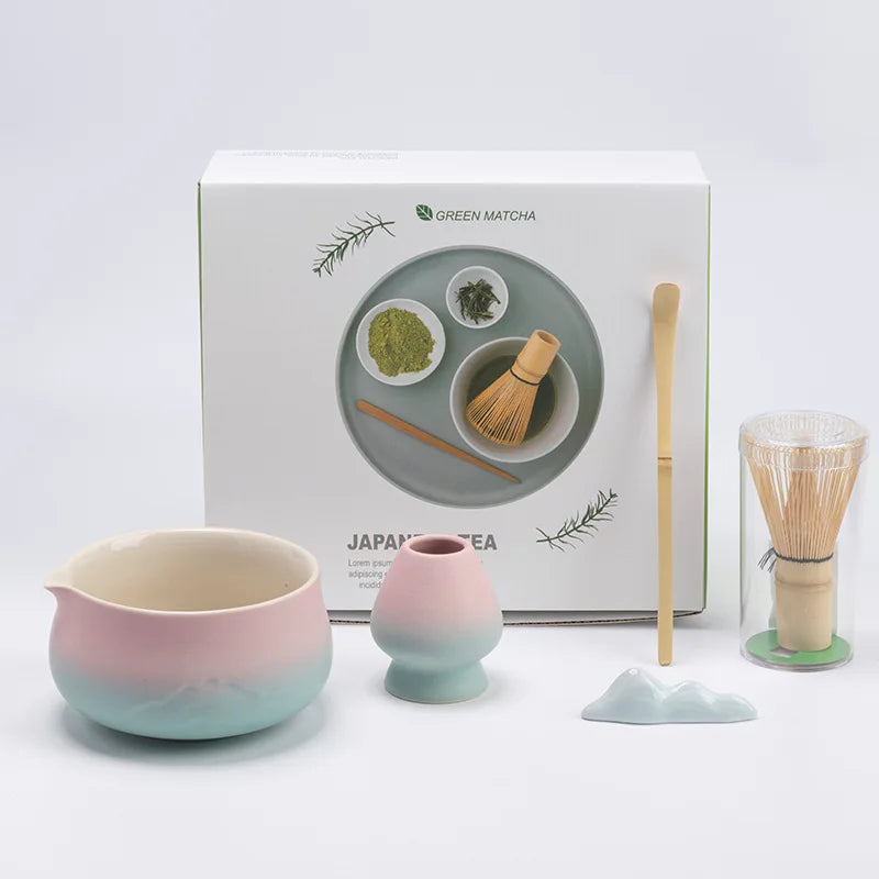 Fuji Mist Japanese Matcha Tea Set – 5, 6 & 7 Piece Ceramic Matcha Bowl & Whisk Kit for Traditional Matcha Making