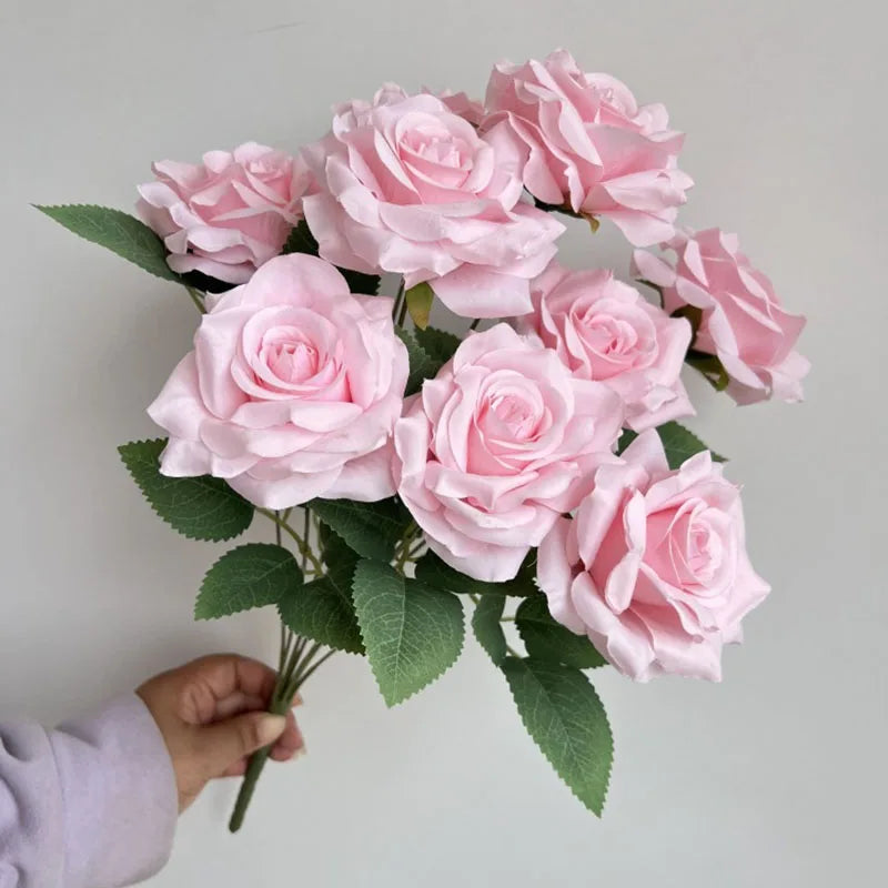 Rosara Silk Rose Bouquet – 9 Head Faux Rose Arrangement Decorative Flower Bunch