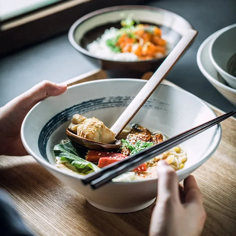 Kazumi Ceramic Ramen Bowls – Japanese Style Noodle Bowls, Large Soup Bowls, Dinnerware Collection