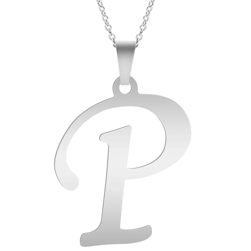 Stainless Steel Initial Necklace – Alphabet Letter Pendant Chain for Women and Men