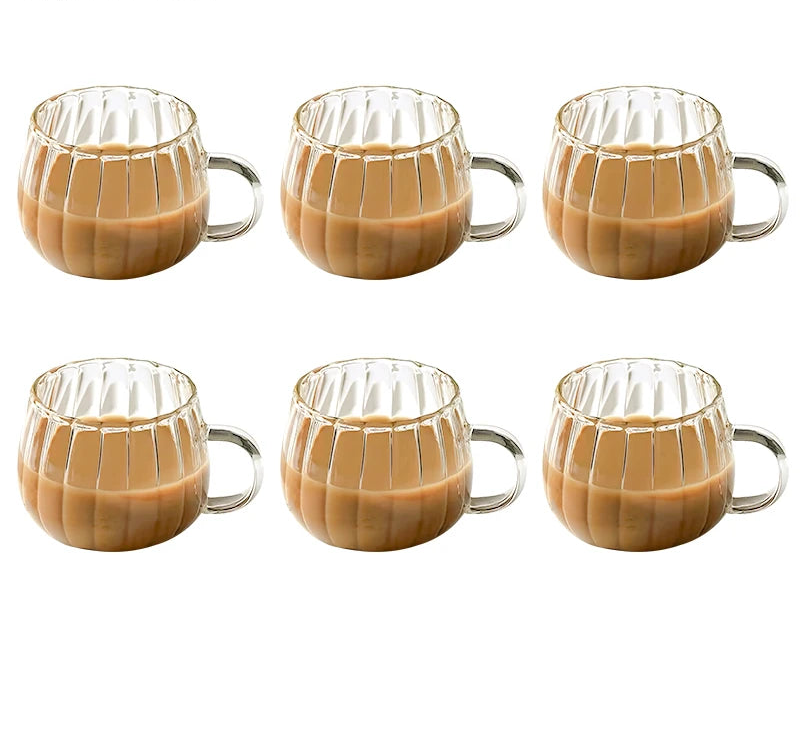 Ribbed Glass Tea & Coffee Mug – Clear Glass Cups with Handle