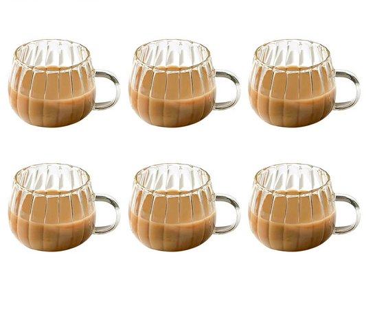 Ribbed Glass Tea & Coffee Mug – Clear Glass Cups with Handle