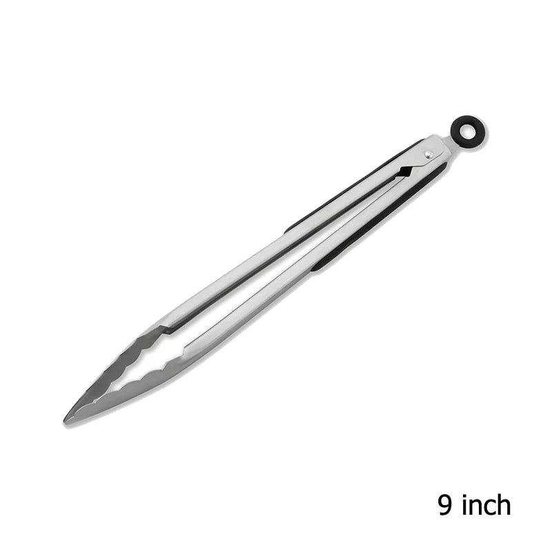 Stainless Steel Kitchen Tongs With Black Silicone Grip – 1 Piece Heat Resistant Serving & Cooking Tongs 9, 12, 16 Inch Options