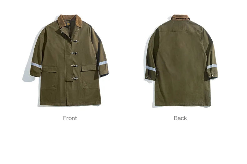 Kenslow Men’s Cotton Utility Trench Coat – Toggle Front Jacket with Corduroy Collar