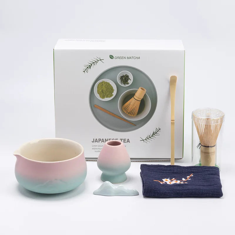 Fuji Mist Japanese Matcha Tea Set – 5, 6 & 7 Piece Ceramic Matcha Bowl & Whisk Kit for Traditional Matcha Making