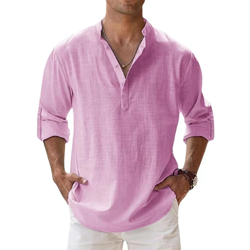 Men's Casual Long Sleeve Linen Shirt