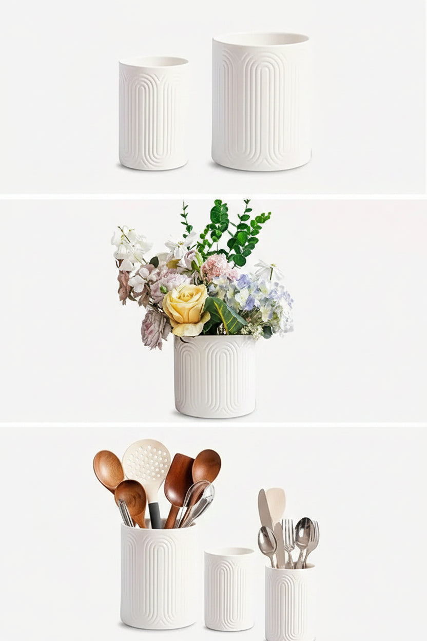 Linea Textured Ceramic Utensil Holder – Kitchen Counter Storage Jar