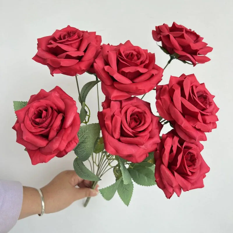 Rosara Silk Rose Bouquet – 9 Head Faux Rose Arrangement Decorative Flower Bunch