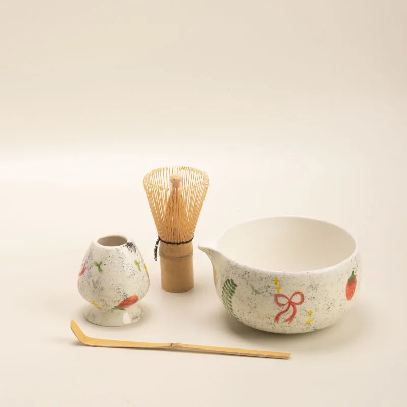 Winter Ribbon Japanese Matcha Set – Ceramic Matcha Bowl & Bamboo Whisk Matcha Gift Kit