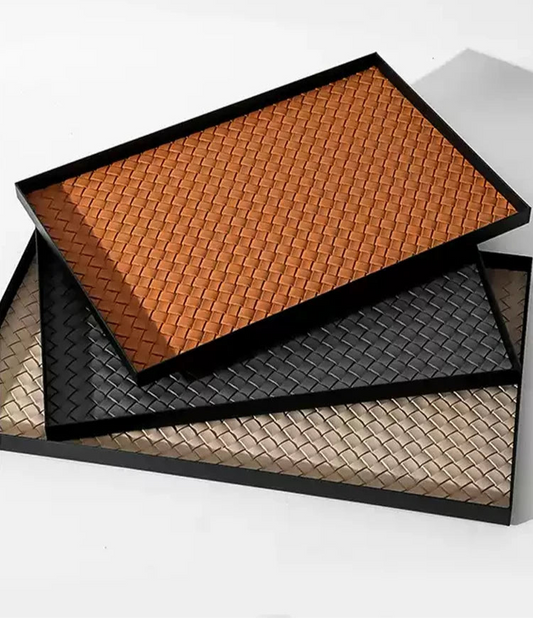 Luxury Leather Storage Tray – Elegant Organiser for Entryway, Desk & Dressing Table in Orange, Black & Cream