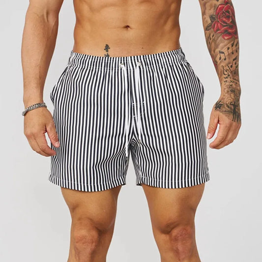 Men’s Striped Summer Shorts – Lightweight Elastic Waist Casual Holiday Shorts with Drawstring