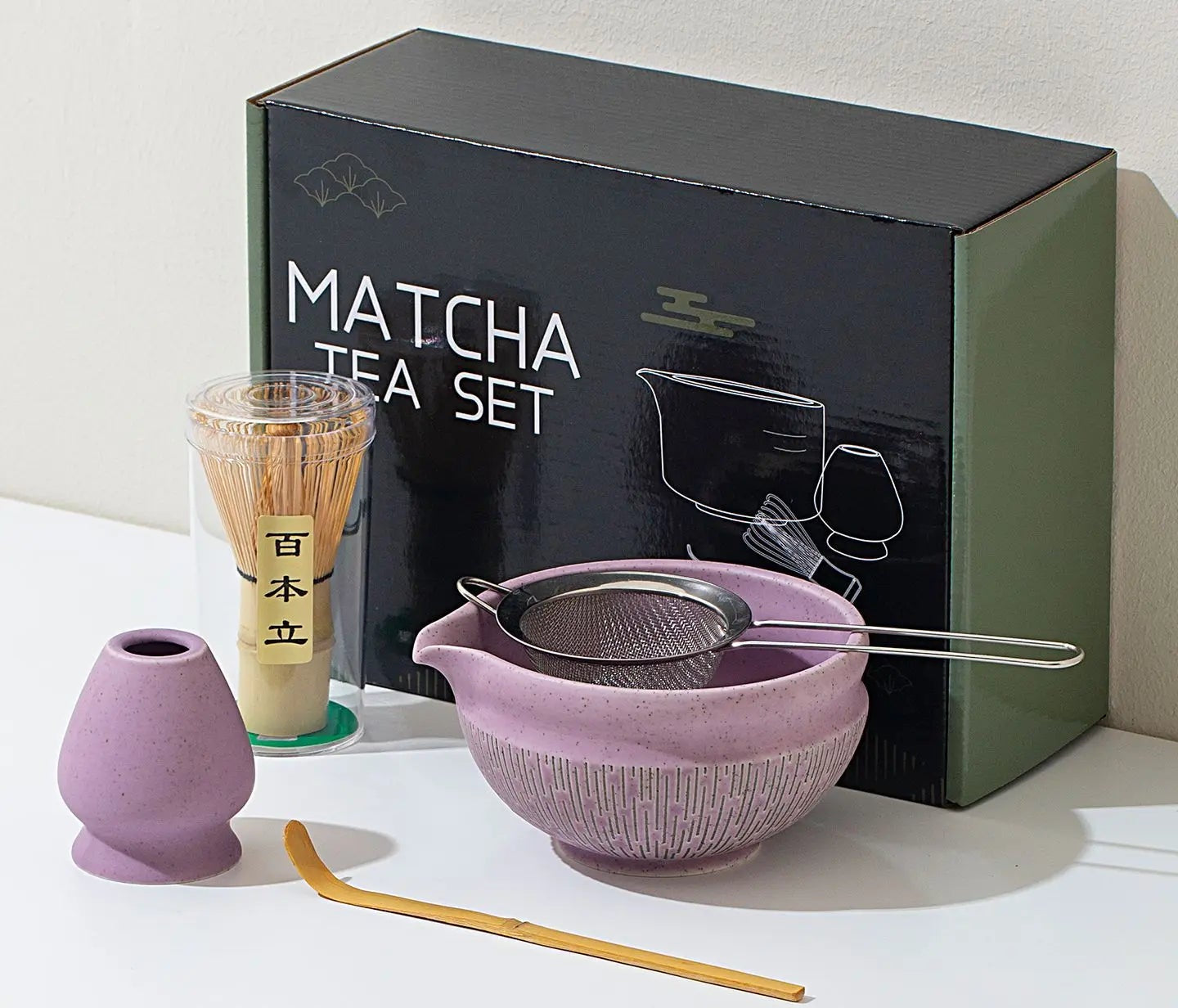 Yunari Japanese Matcha Tea Set – 5 Piece or 7 Piece Matcha Gift Set with Bamboo Whisk, Bowl and Sieve