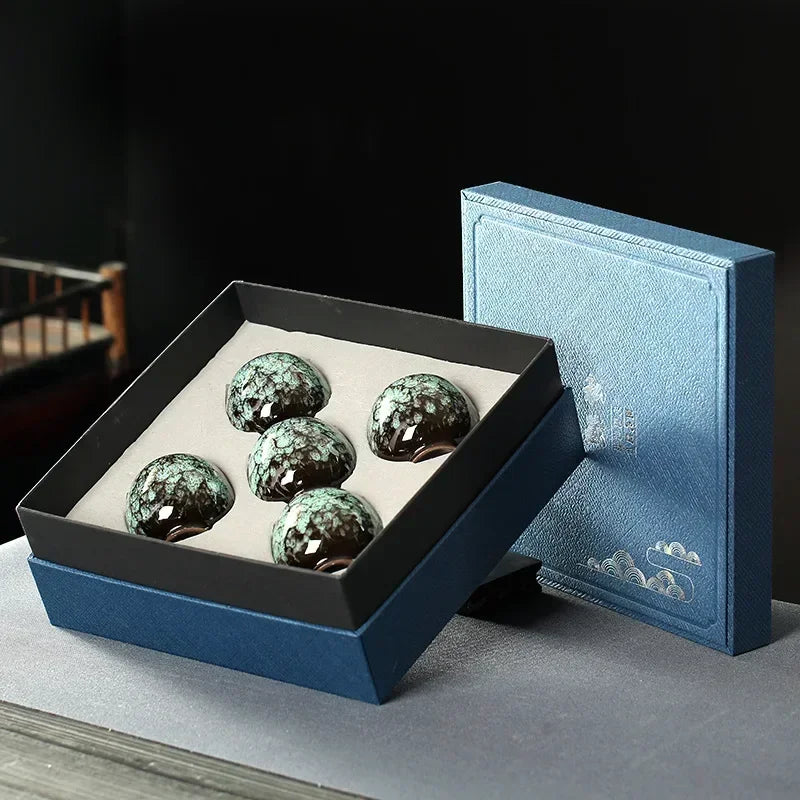 Hoshira Glazed Ceramic Tea Cup Set Gift Box – 5 Piece Small Espresso Cups for Coffee, Tea Serving and Modern Tableware Set