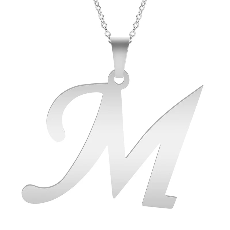 Stainless Steel Initial Necklace – Alphabet Letter Pendant Chain for Women and Men
