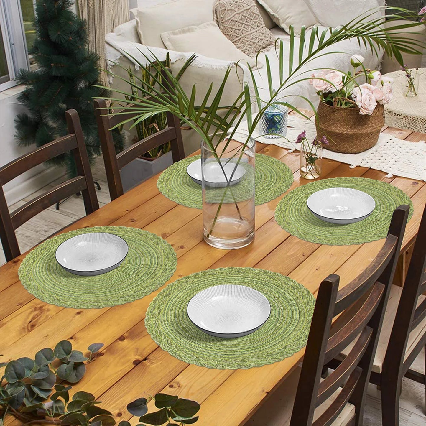 Round Woven Placemats Set of 4 – Dining Table Mats, Heat Resistant Table Placemats Kitchen Tableware