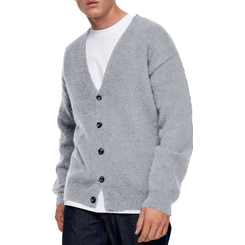 Men’s Button-Up V-Neck Cardigan – Relaxed Fit Lightweight Knit Jumper for Layering