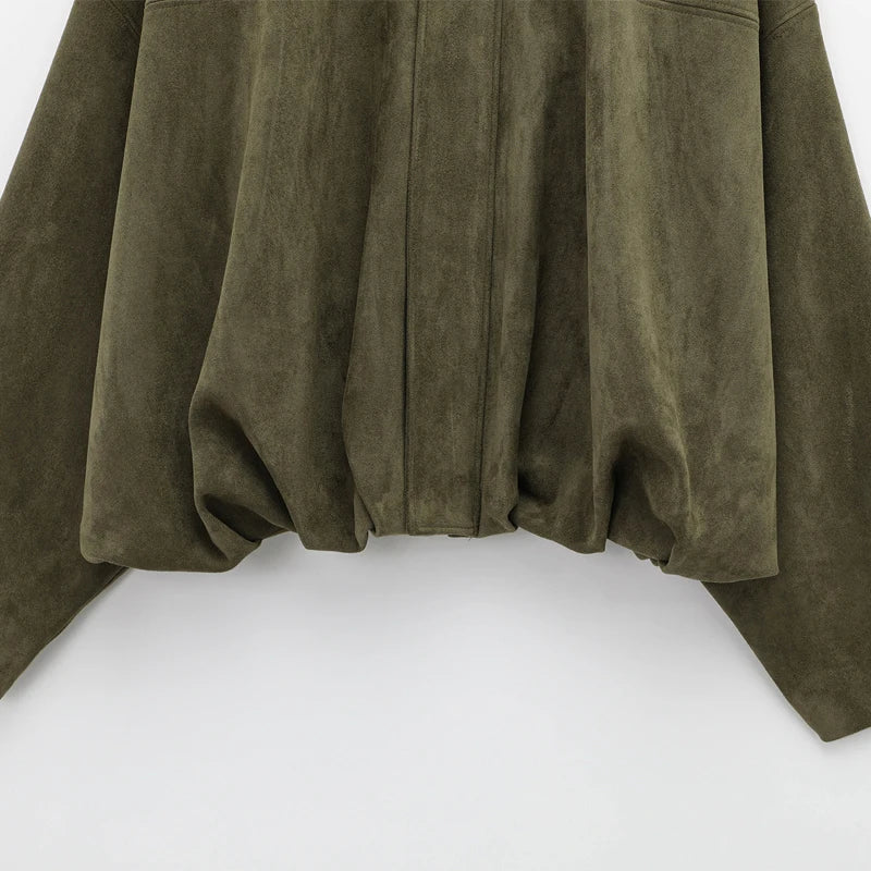 Sarvenna Faux Suede Balloon Bomber Jacket – Women’s Oversized Jacket in Black, Claret, Mocha & Khaki