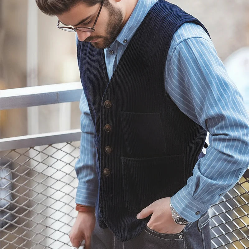 Wexley Men’s Corduroy Waistcoat – Button Front Vest with Adjustable Back Strap