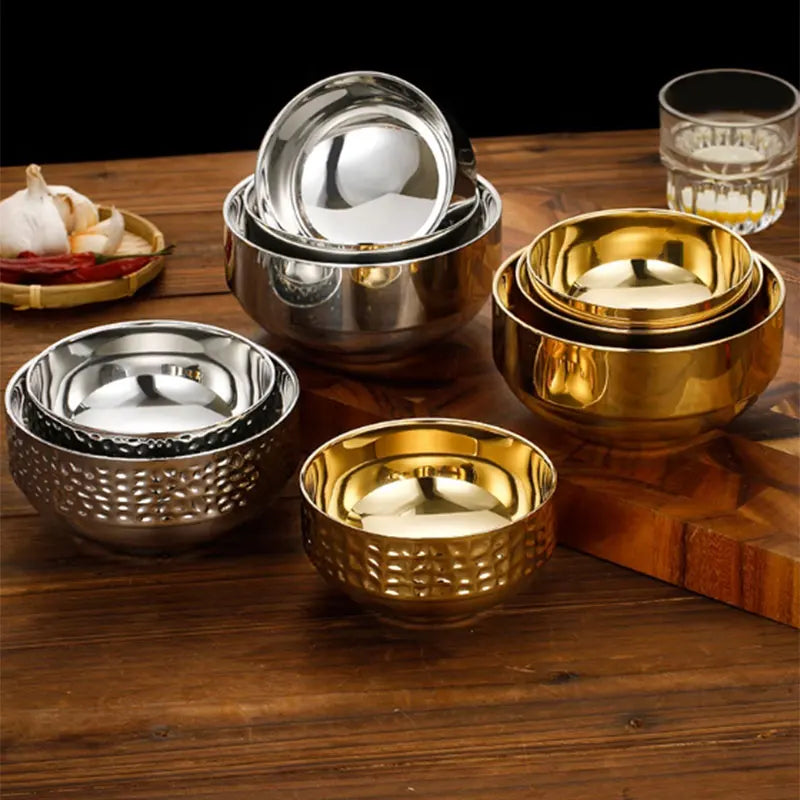 Stainless Steel Double Wall Rice Bowl – Heat Resistant Soup, Ramen & Salad Bowl for Kitchen Dining