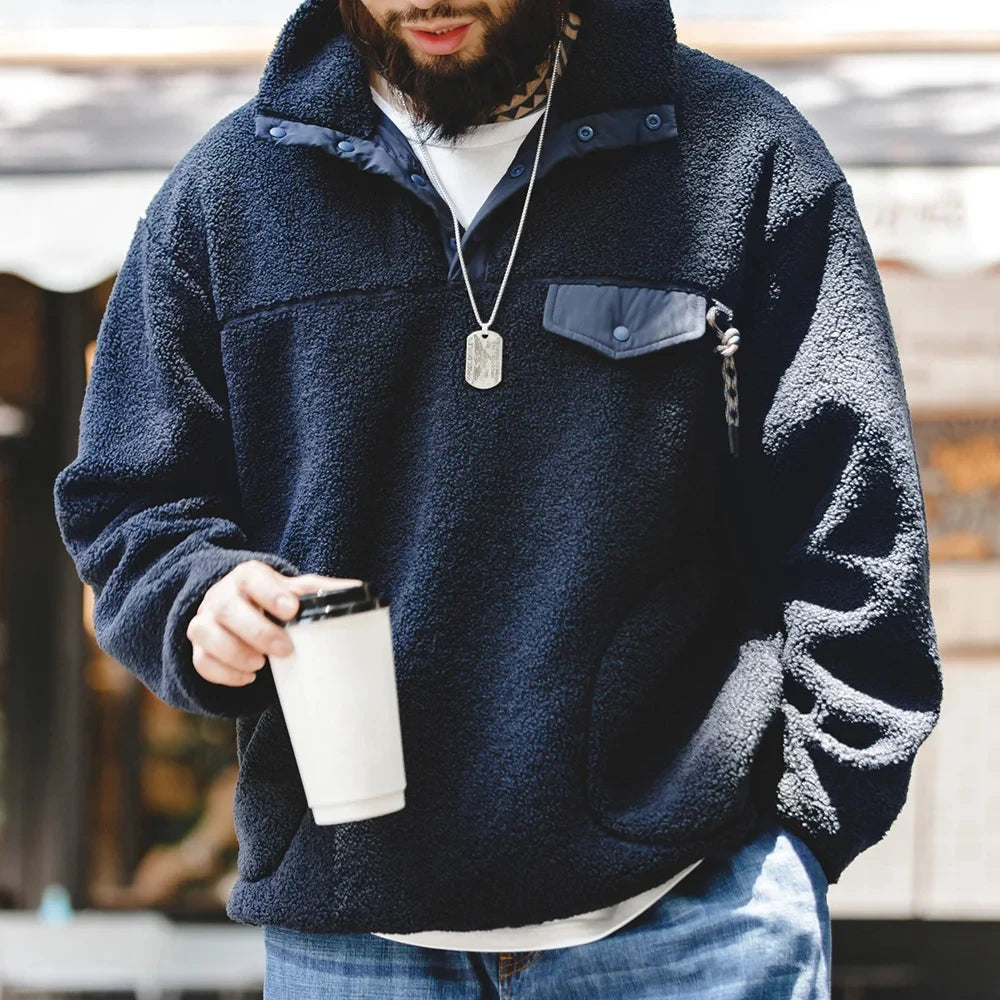 Kael Men's Winter Fleece Hoodie – Urban Outdoor Half-Open Snap-T Pullover Sweatshirt