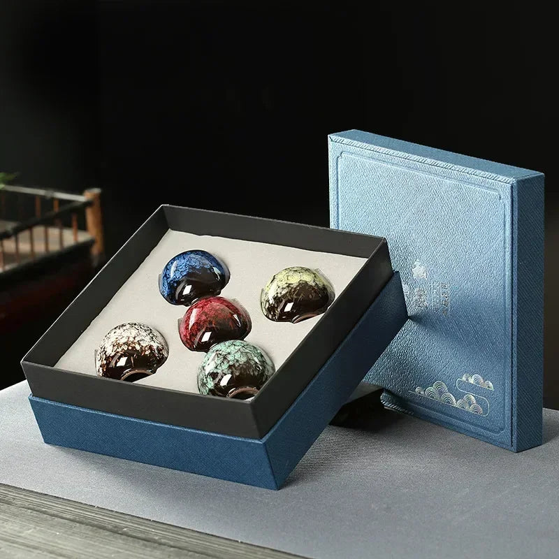 Hoshira Glazed Ceramic Tea Cup Set Gift Box – 5 Piece Small Espresso Cups for Coffee, Tea Serving and Modern Tableware Set