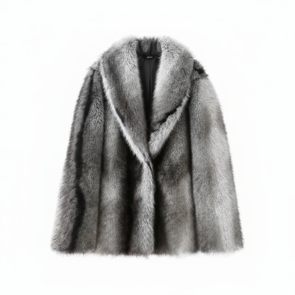 Marenza Long Plush Faux Fur Coat – Women’s Luxury Striped Faux Fox Jacket for Winter Daywear and Evening Partywear