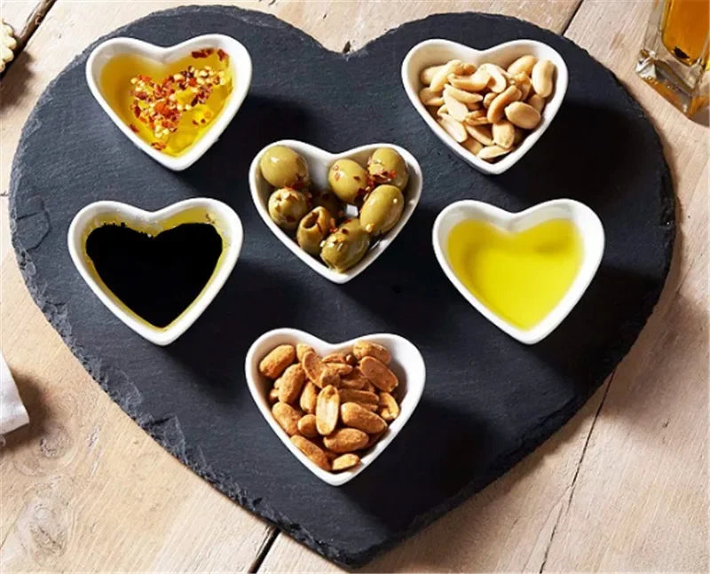 Heart Shaped Black Slate Plate – Natural Stone Cheese Board, Sushi Serving Platter, Cake & Pizza Tray for Weddings, Parties & Home Dining