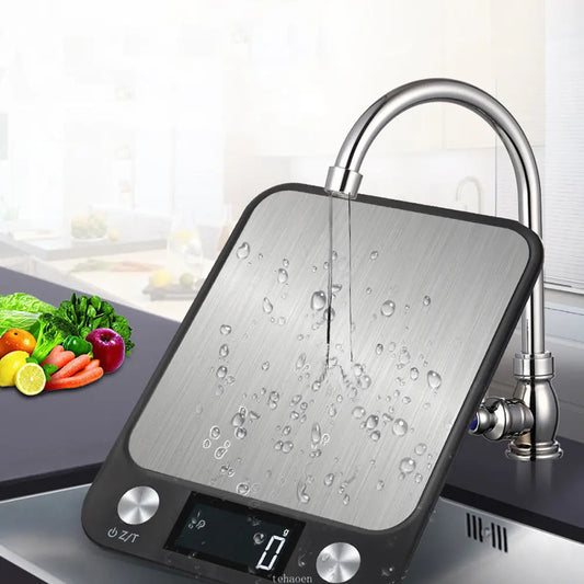 Waterproof Digital Kitchen Scale – Stainless Steel Food 5/10/15kg Weighing Scale with LCD Display & High Precision Sensors