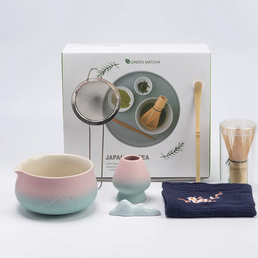 Fuji Mist Japanese Matcha Tea Set – 5, 6 & 7 Piece Ceramic Matcha Bowl & Whisk Kit for Traditional Matcha Making