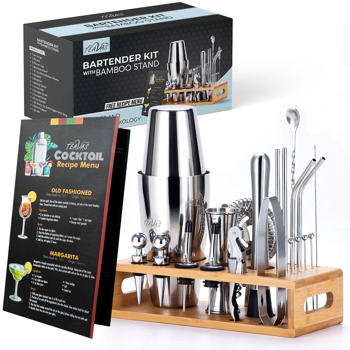 Cocktail Shaker & Mixology Set with Stand – 13 & 25 Piece Stainless Steel Bar Tools