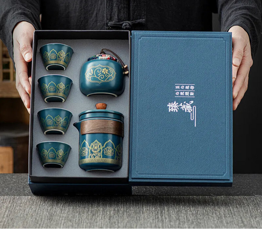Traditional Ceramic Gongfu Tea Set with Portable Storage Box – 6 Piece Traditional Tea Ceremony Gift Set