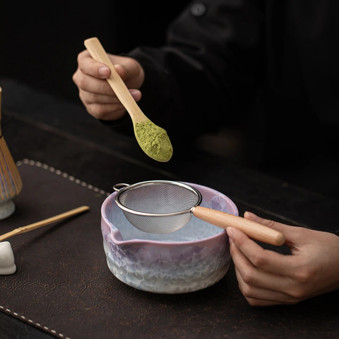Hyoka Glaze Ceramic Matcha Tea Set – 4 Piece & 8 Piece Matcha Starter Kit, Matcha Bowl with Whisk, Scoop, Strainer and Accessories