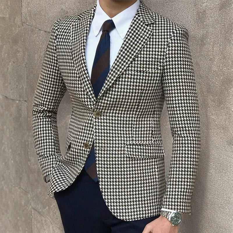 Men's Houndstooth Checkered Blazer