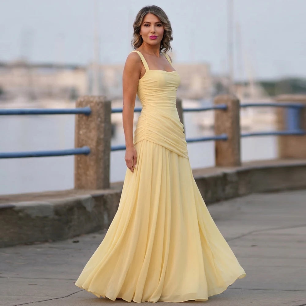 Carmela Ruched Draped - Yellow Maxi Dress