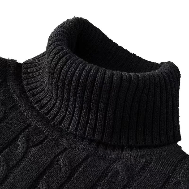 Men’s Cable Knit Roll Neck Jumper – Slim Fit Ribbed Turtleneck Long Sleeve Knitwear Top