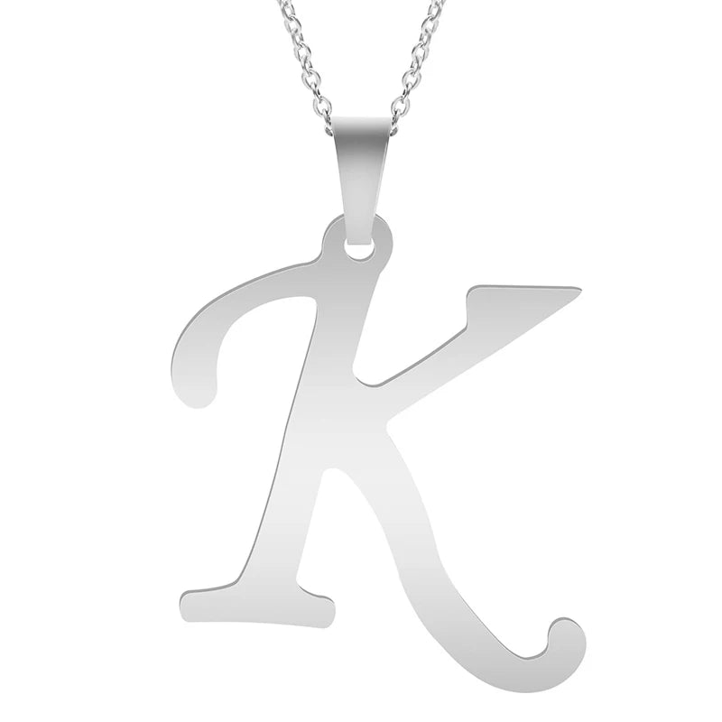 Stainless Steel Initial Necklace – Alphabet Letter Pendant Chain for Women and Men