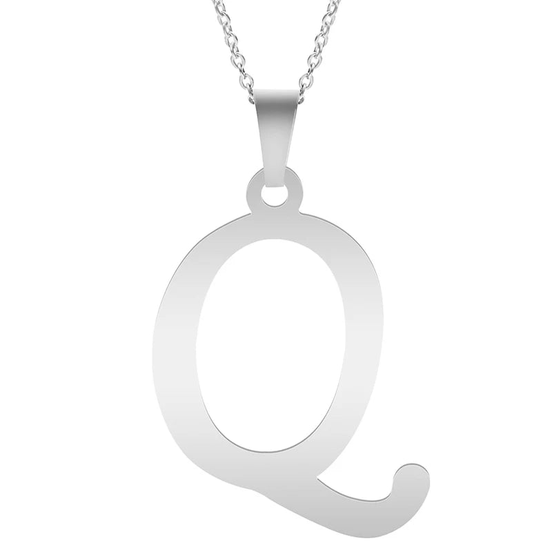 Stainless Steel Initial Necklace – Alphabet Letter Pendant Chain for Women and Men