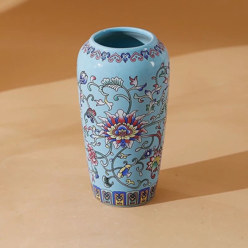 Seravelle Floral Ceramic Vase – Decorative Flower Vase for Living Room, Table Centrepiece & Home Décor (Red, Blue, Light Blue , Ivory & Yellow)