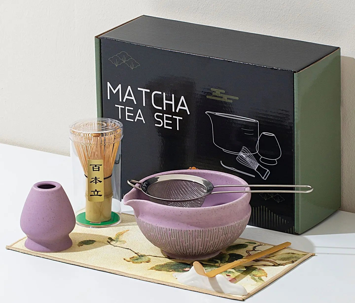 Yunari Japanese Matcha Tea Set – 5 Piece or 7 Piece Matcha Gift Set with Bamboo Whisk, Bowl and Sieve