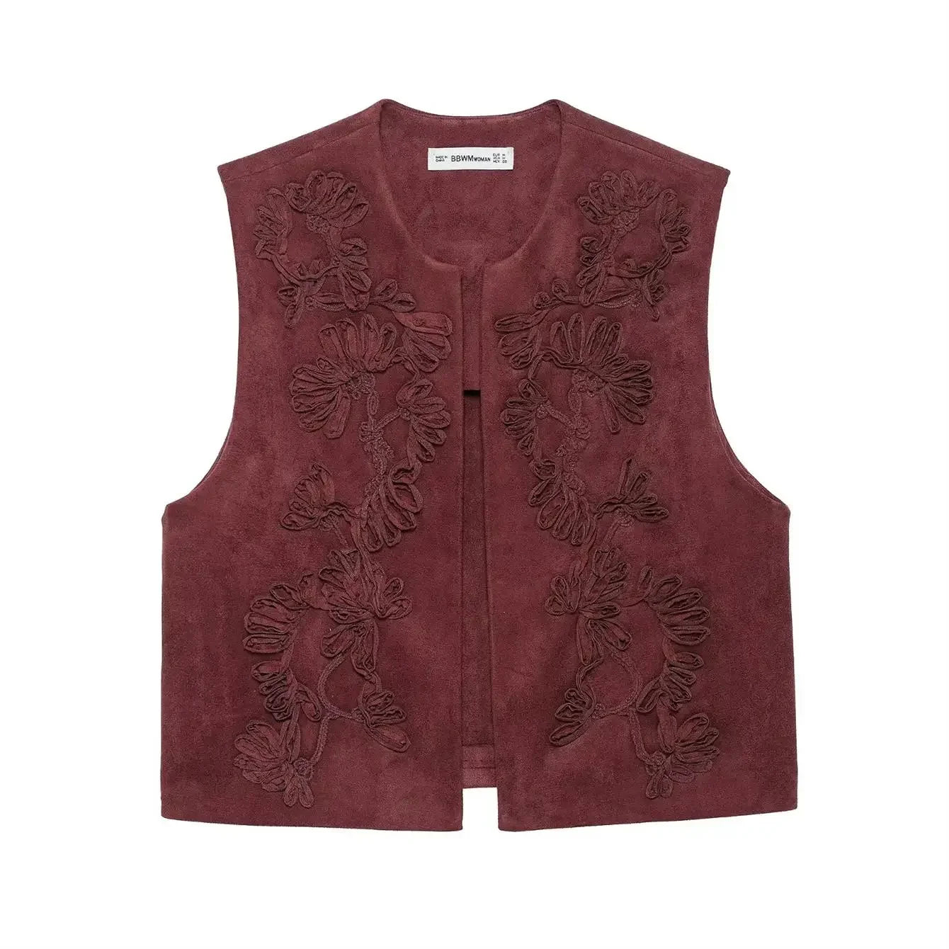 Zafira Embroidered Waistcoat – Sleeveless Boho Layering Piece in Claret or Brown for Casual or Holiday Outfits