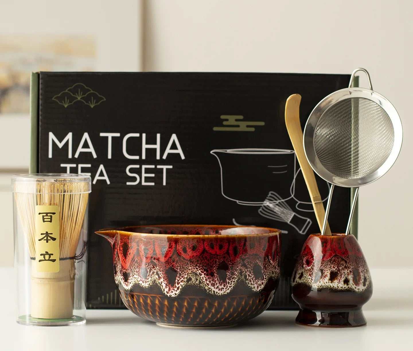 Aemori Japanese-Style Matcha Tea Set – 5 or 7 Piece Matcha Gift Set with Bamboo Whisk, Bowl and Accessories