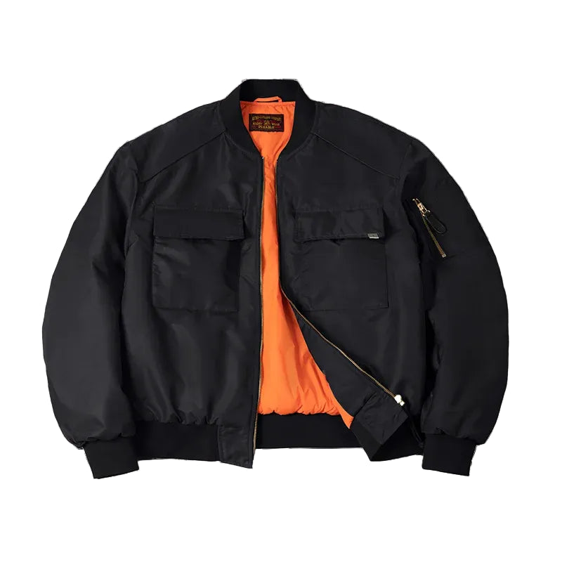 Kenswick Men’s MA1 Bomber Jacket – Classic Military Flight Jacket with Utility Pockets, Zip Front and Ribbed Trim