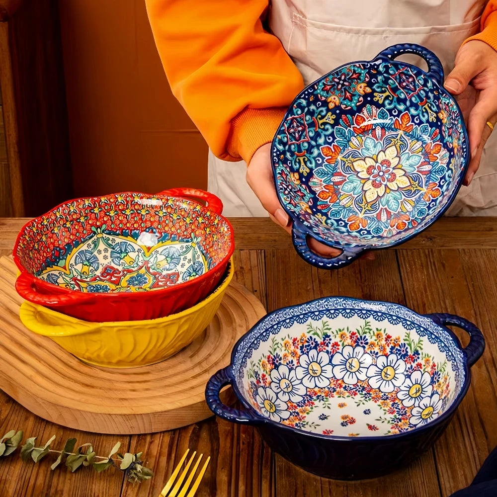 Narelle Bohemian Ceramic Serving Dish & Oven Plate – Patterned Bakeware for Roasting, Baking and Table Serving