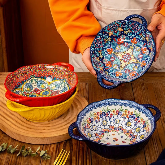 Narelle Bohemian Ceramic Serving Dish & Oven Plate – Patterned Bakeware for Roasting, Baking and Table Serving