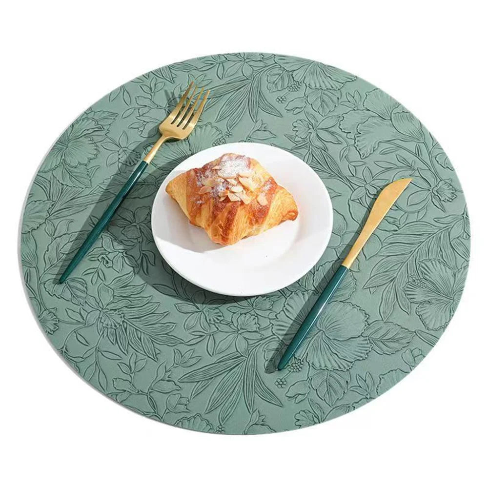 Botanical Round Dining Placemats – Faux Leather Floral Table Mats, Non Slip Wipe Clean Kitchen & Dining Table Mats