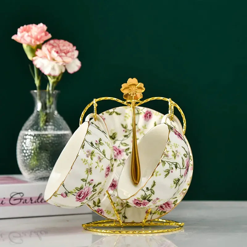 Rosavelle Floral Tea Cup and Saucer Set – Ceramic Coffee Cup