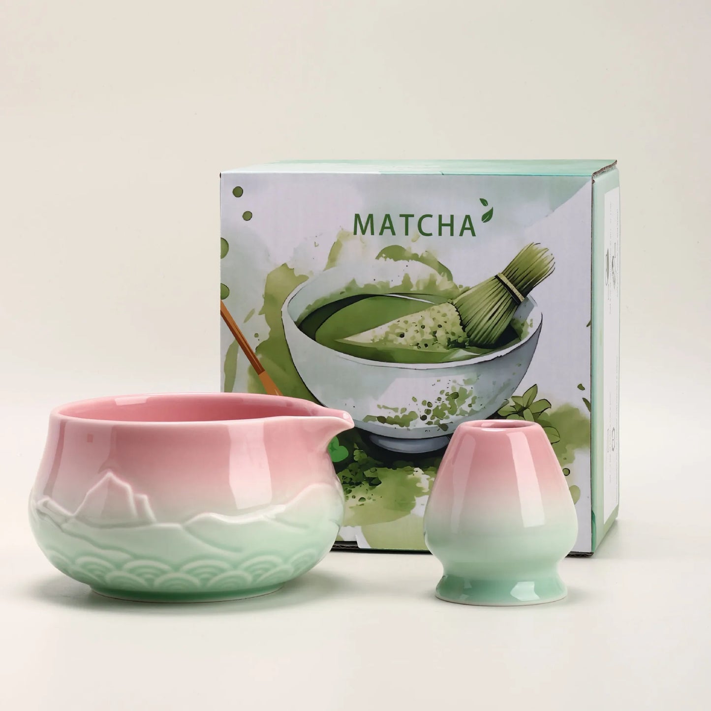 Matcha Tea Bowl & Whisk Holder Set – 2-Piece Ceramic Matcha Making Kit for Japanese Tea Ceremony, Home Brewing & Gift Giving