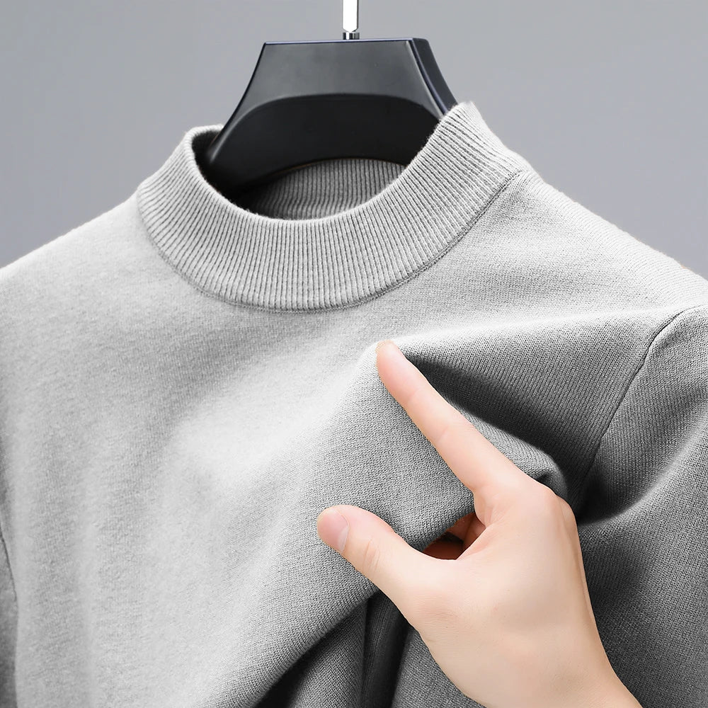 Men’s Mock Neck Knit Jumper – Long Sleeve Layering Pullover